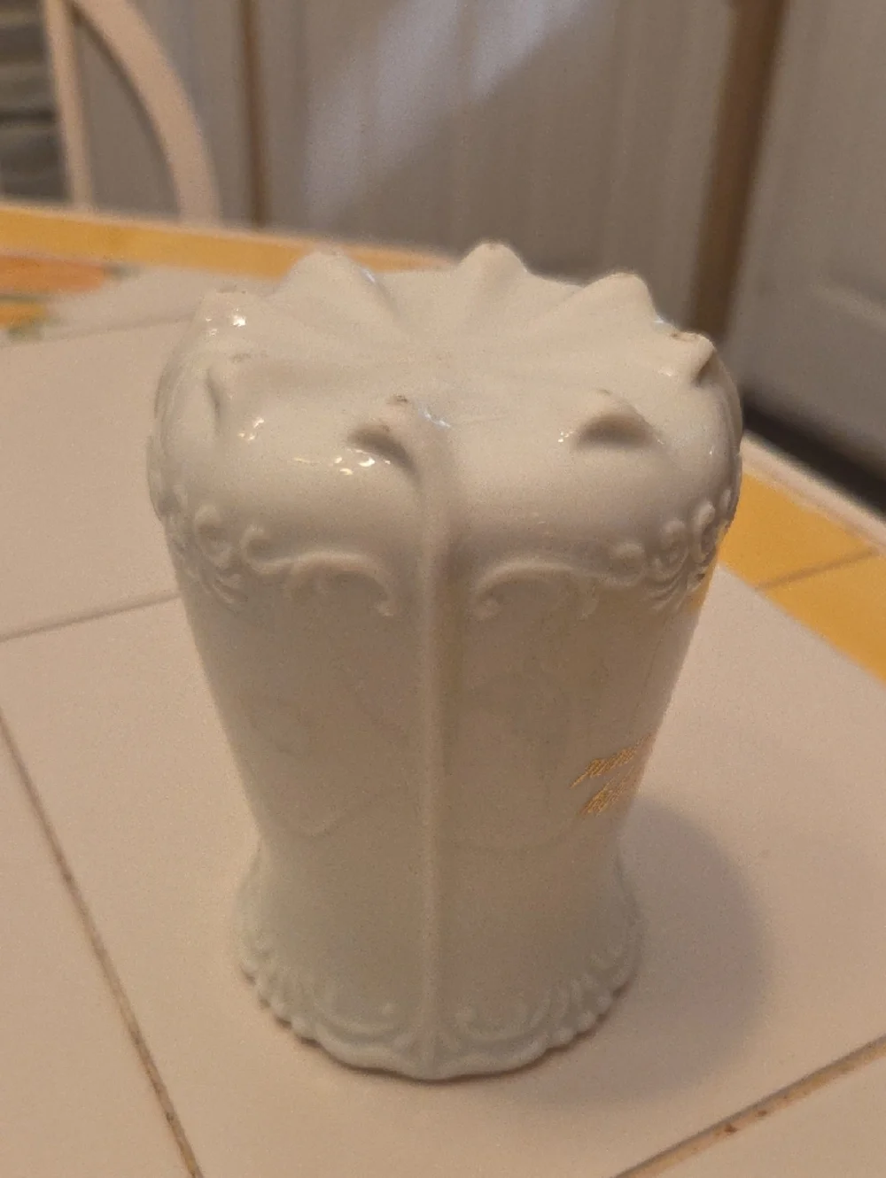 Porcelain Floral Vase with Gold Trim - Cream and Purple